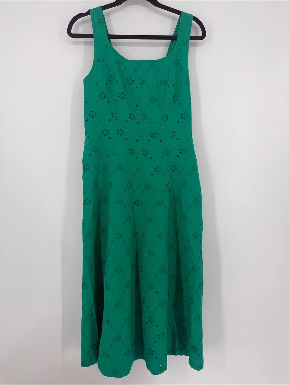 J.Crew Green Eyelet Cotton Midi Dress Smocked Back Size 10 NWT